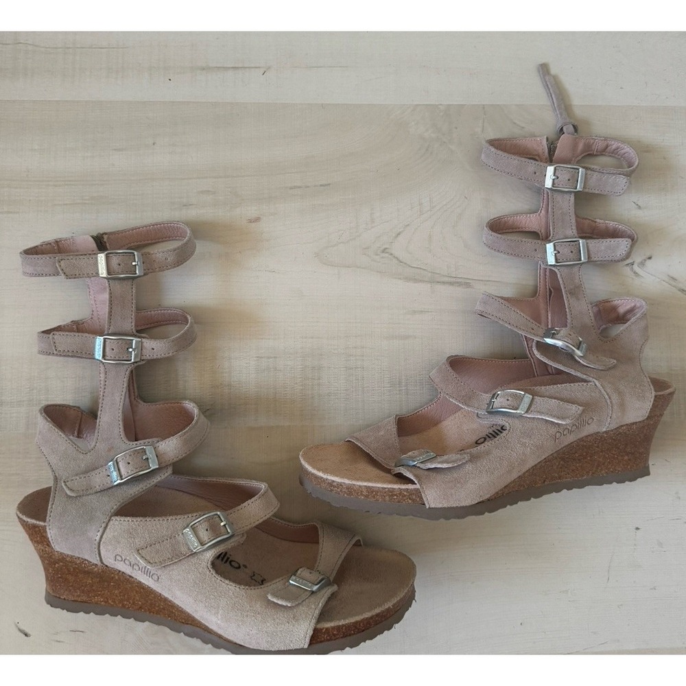 Birkenstock Papillio Elisa Wedges Gladiator Sandals Womens Size 6/EU 37 Beige - Picture 6 of 11